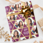 Aangepaste naam en foto's Star Pattern Plum Cadeaupapier<br><div class="desc">Maak je cadeau extra speciaal met dit gepersonaliseerde feestelijke inpakpapier. Met twee van uw favoriete foto's ingelijst in een naadloos sterrenpatroon. Gemakkelijk te vervangen door uw eigen aangepaste begroeting en naam. Dit veelzijdige ontwerp is ideaal voor veel verschillende gelegenheden, waaronder verjaardagen, Chanoeka, feestdagen, nieuw huis en meer! Komt in een...</div>