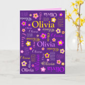 Aangepaste naam en grafische bloemen paarse roze kaart (Gele Bloem)