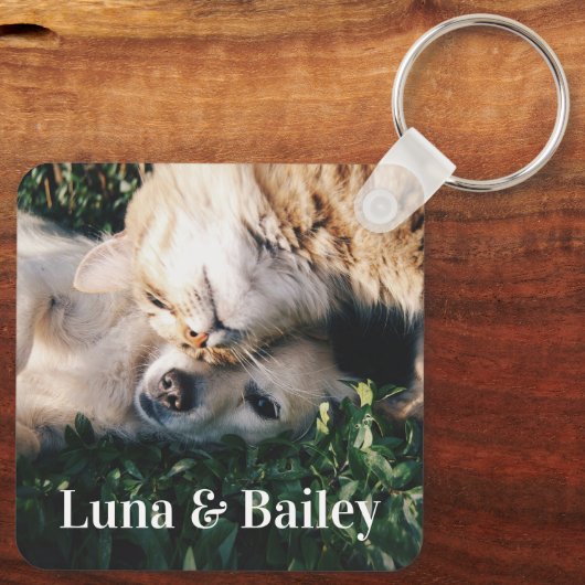 Aangepaste naam en huisdierenfoto sleutelhanger (Achterkant)
