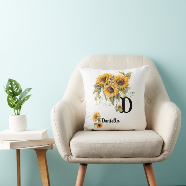 Aangepaste naam en Initiaal Chique Zonnebloemen Ge Kussen (Stoel)