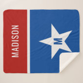 Aangepaste naam en initiaal rood, wit en blauw sherpa deken (Voorkant (horizontaal))