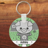 Aangepaste naam en Initiaal voor Cute Pig Sleutelhanger (Voorkant)