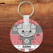 Aangepaste naam en Initiaal voor Cute Pig Sleutelhanger (Voorkant)
