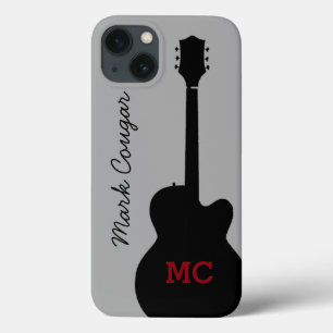 aangepaste naam en initialen zwarte rockgitaar iPhone 13 hoesje
