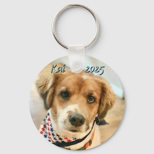 Aangepaste Naam en Jaar Hond Gezicht Sleutelhanger (Voorkant)