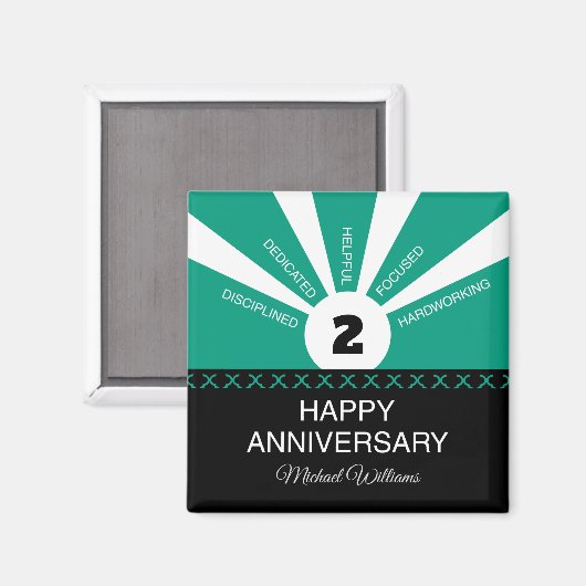 Aangepaste naam en jaar, Jubileum werknemer Magneet (Voorkant / Achterkant)
