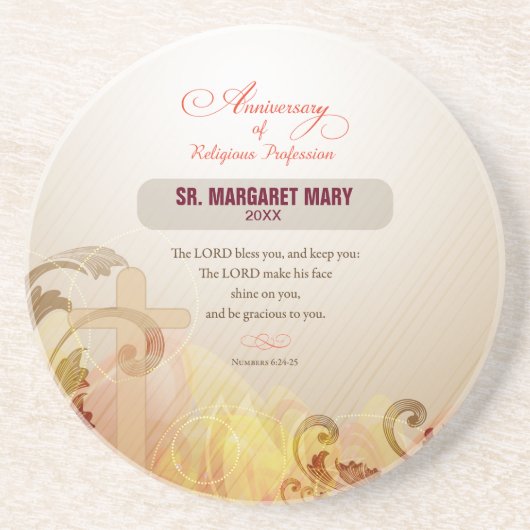 Aangepaste naam en Jaar non, 60e Jubileum Religieu Zandsteen Onderzetter (Voorkant)