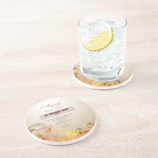 Aangepaste naam en Jaar non, 60e Jubileum Religieu Zandsteen Onderzetter (Zijkant)