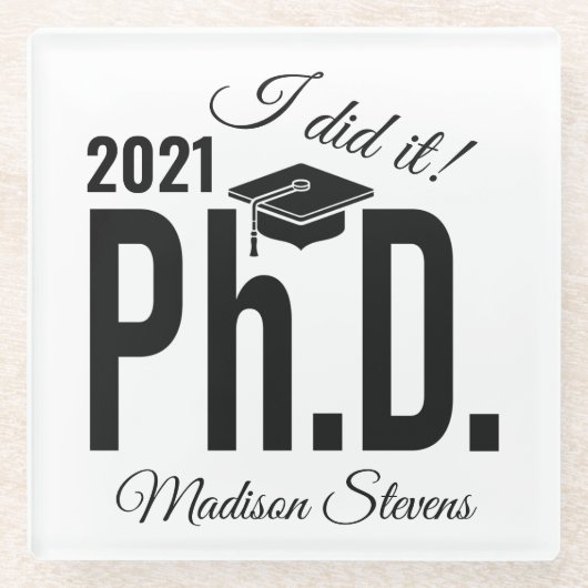 Aangepaste naam en jaardoctoraat glazen onderzetter (Voorkant)
