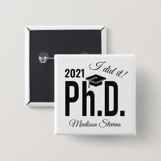 Aangepaste naam en jaardoctoraat vierkante button 5,1 cm (Voorkant /achterkant)