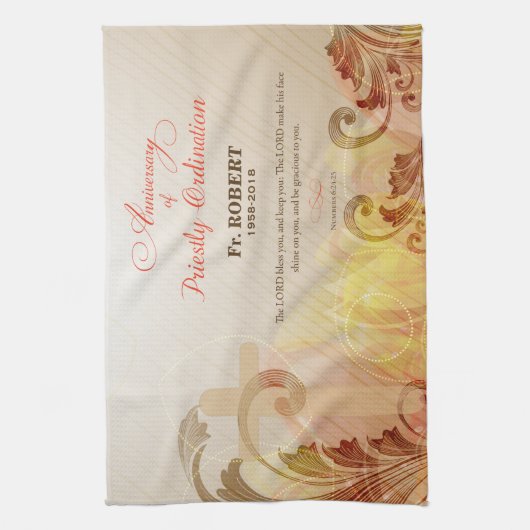 Aangepaste naam en jaarnaam, 60e priesterbestellin theedoek (Verticaal)