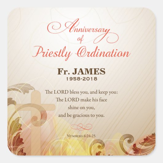 Aangepaste naam en jaarnaam, 60e priesterbestellin vierkante sticker (Voorkant)