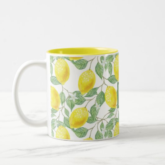 Aangepaste naam en kleur Bright Summer Lemon Tree Tweekleurige Koffiemok (Links)