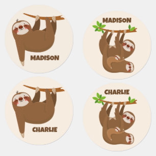 Aangepaste naam en kleur Cute Sloth Labels