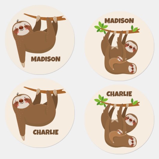 Aangepaste naam en kleur Cute Sloth Labels (Groep)