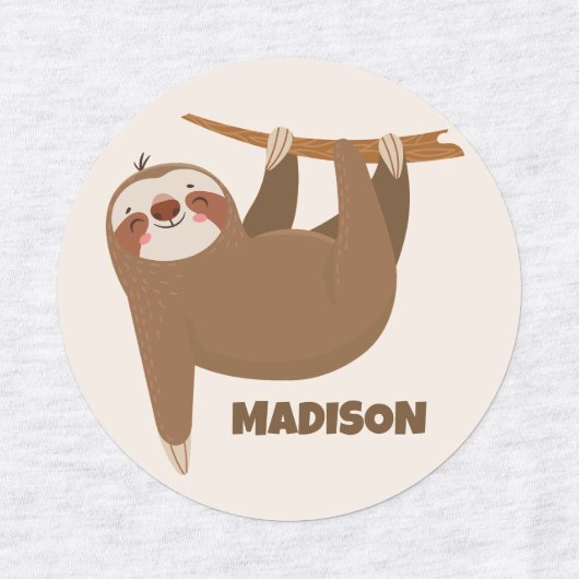 Aangepaste naam en kleur Cute Sloth Labels (Design 1)