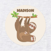 Aangepaste naam en kleur Cute Sloth Labels (Design 2)