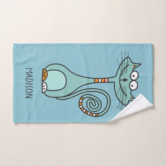 Aangepaste naam en kleur Funny Cat handdoek set (Handdoek)