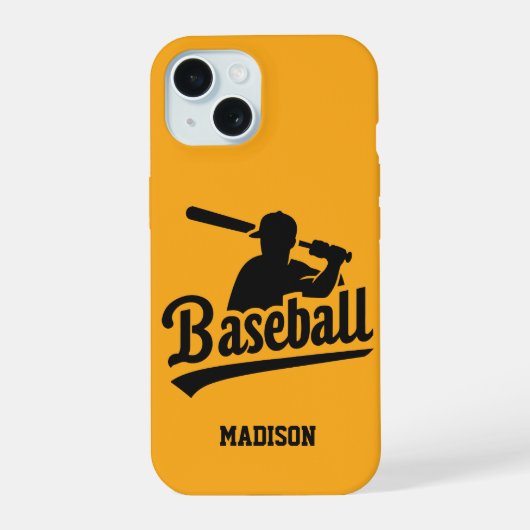Aangepaste naam en kleur honkbal iPhone 15 case (Achterkant)