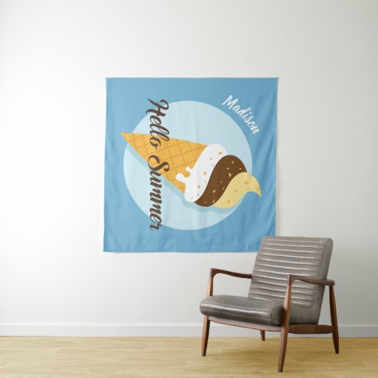 Aangepaste naam en kleur Ice Cream Hallo tapestry Wandkleed (In Situ (horizontaal))
