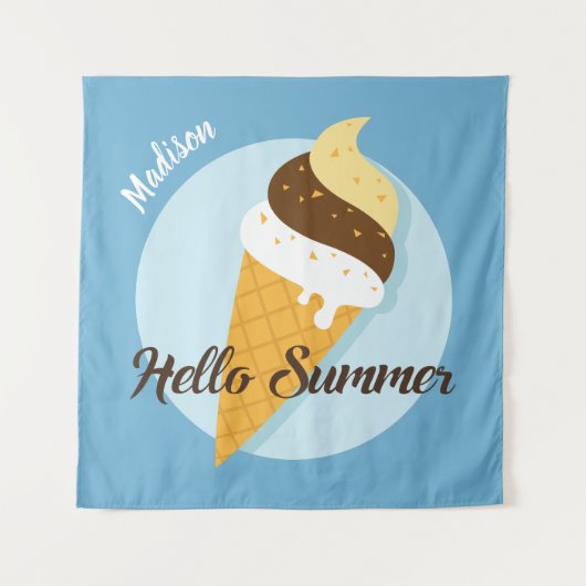 Aangepaste naam en kleur Ice Cream Hallo tapestry Wandkleed (Voorkant)