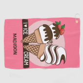 Aangepaste naam en kleur Ice Cream Lover-golfhandd Golfhanddoek (Horizontaal)