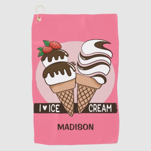 Aangepaste naam en kleur Ice Cream Lover-golfhandd Golfhanddoek (Voorkant)
