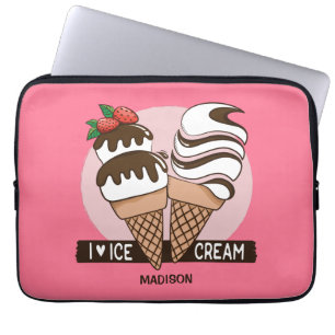 Aangepaste naam en kleur Ice Cream Lover-laptophoe Laptop Sleeve