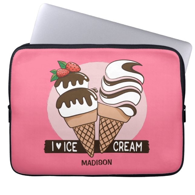 Aangepaste naam en kleur Ice Cream Lover-laptophoe Laptop Sleeve (Voorkant)