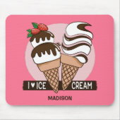 Aangepaste naam en kleur Ice Cream Lover mousepad Muismat (Voorkant)