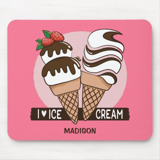 Aangepaste naam en kleur Ice Cream Lover mousepad Muismat (Voorkant)