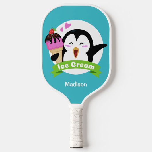 Aangepaste naam en kleur Ice Cream Penguin Pickleball Paddle (Voorkant)