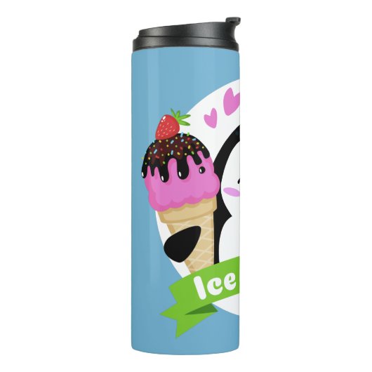 Aangepaste naam en kleur Ice Cream Penguin-tumbler Thermosbeker (Gedraaid links)
