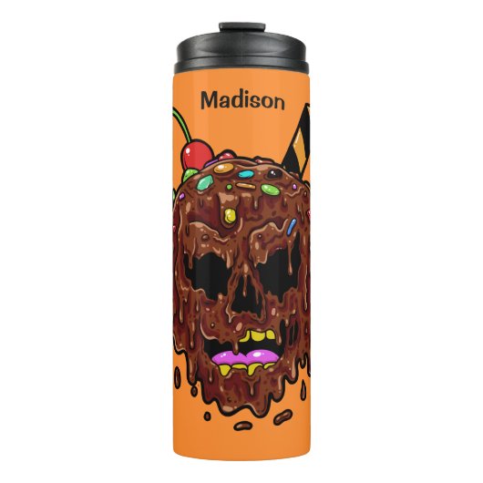 Aangepaste naam en kleur Ice Cream Skull-tumbler Thermosbeker (Voorkant)