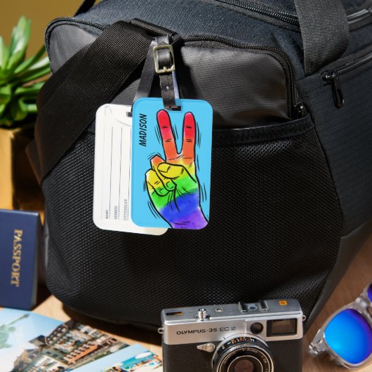 Aangepaste naam en kleur Rainbow Peace Bagagelabel (Voorkant & Achterkant)