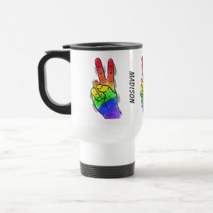Aangepaste naam en kleur Rainbow Peace-mokken Reisbeker
