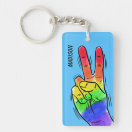 Aangepaste naam en kleur Rainbow Peace-sleutelkete Sleutelhanger