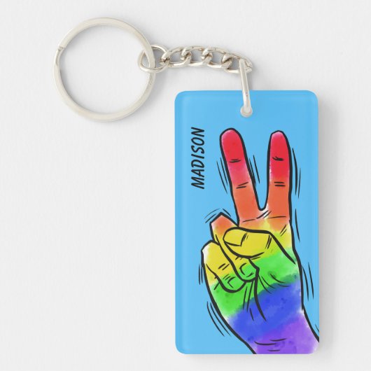 Aangepaste naam en kleur Rainbow Peace-sleutelkete Sleutelhanger (Voorkant)
