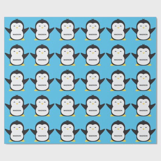 Aangepaste naam en kleur schattige pinguïn cadeaupapier (Vlak)