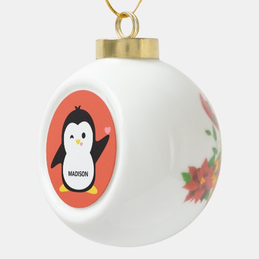 Aangepaste naam en kleur schattige pinguïn keramische bal ornament (Rechts)