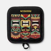 Aangepaste naam en kleuren Tiki-totems Pannenlap (Voorkant)