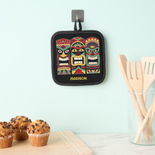 Aangepaste naam en kleuren Tiki-totems Pannenlap