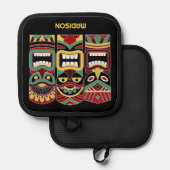 Aangepaste naam en kleuren Tiki-totems Pannenlap (Voorkant / Achterkant)