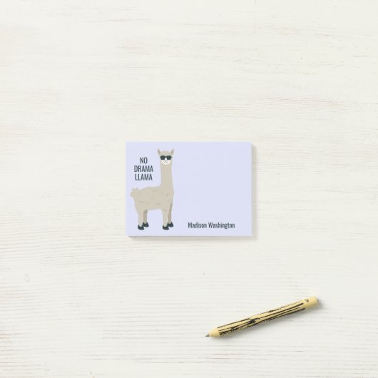 Aangepaste naam en kleurennotities voor Cool Llama Post-it® Notes (Op bureau)