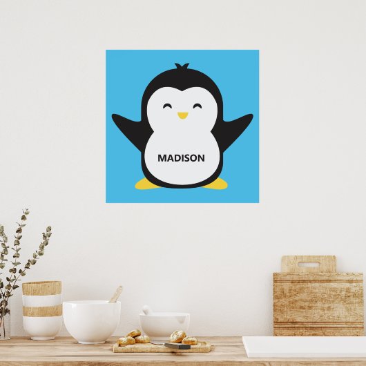 Aangepaste naam en kleurrijk pinguïn poster (Keuken)