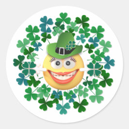 Aangepaste naam en lachende emoji met geschenken V Ronde Sticker