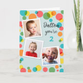 Aangepaste Naam en Leeftijd Jongens Polka Dot Foto Kaart (Voorkant)
