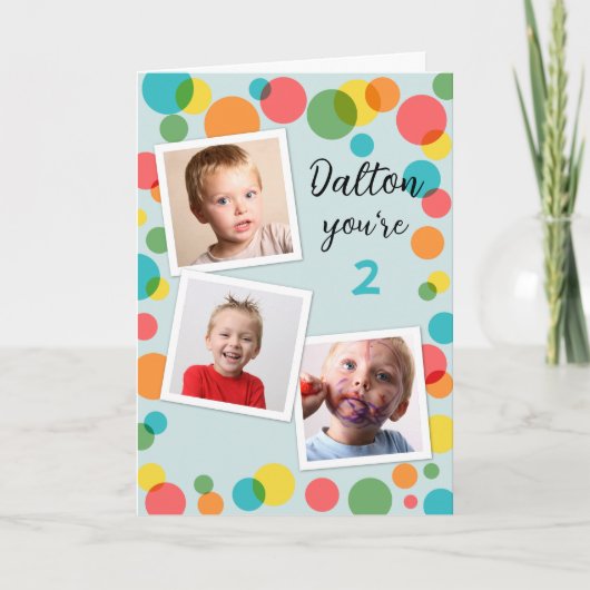 Aangepaste Naam en Leeftijd Jongens Polka Dot Foto Kaart (Voorkant)