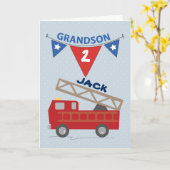 Aangepaste naam en leeftijd kleinzoon Firetruck Kaart (Gele Bloem)