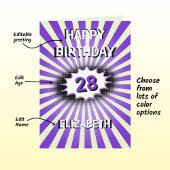 Aangepaste naam en leeftijd paarse splash retro-ve kaart